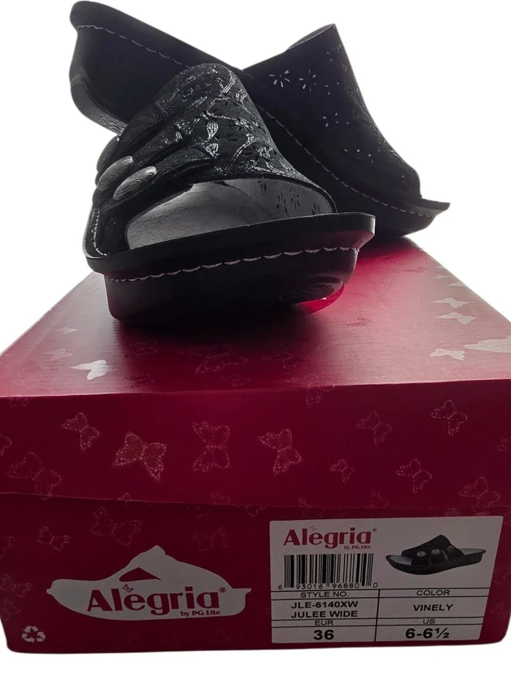 Alegria Women's Black Julee Vinely Slide Size 6-6.5 NWT Box